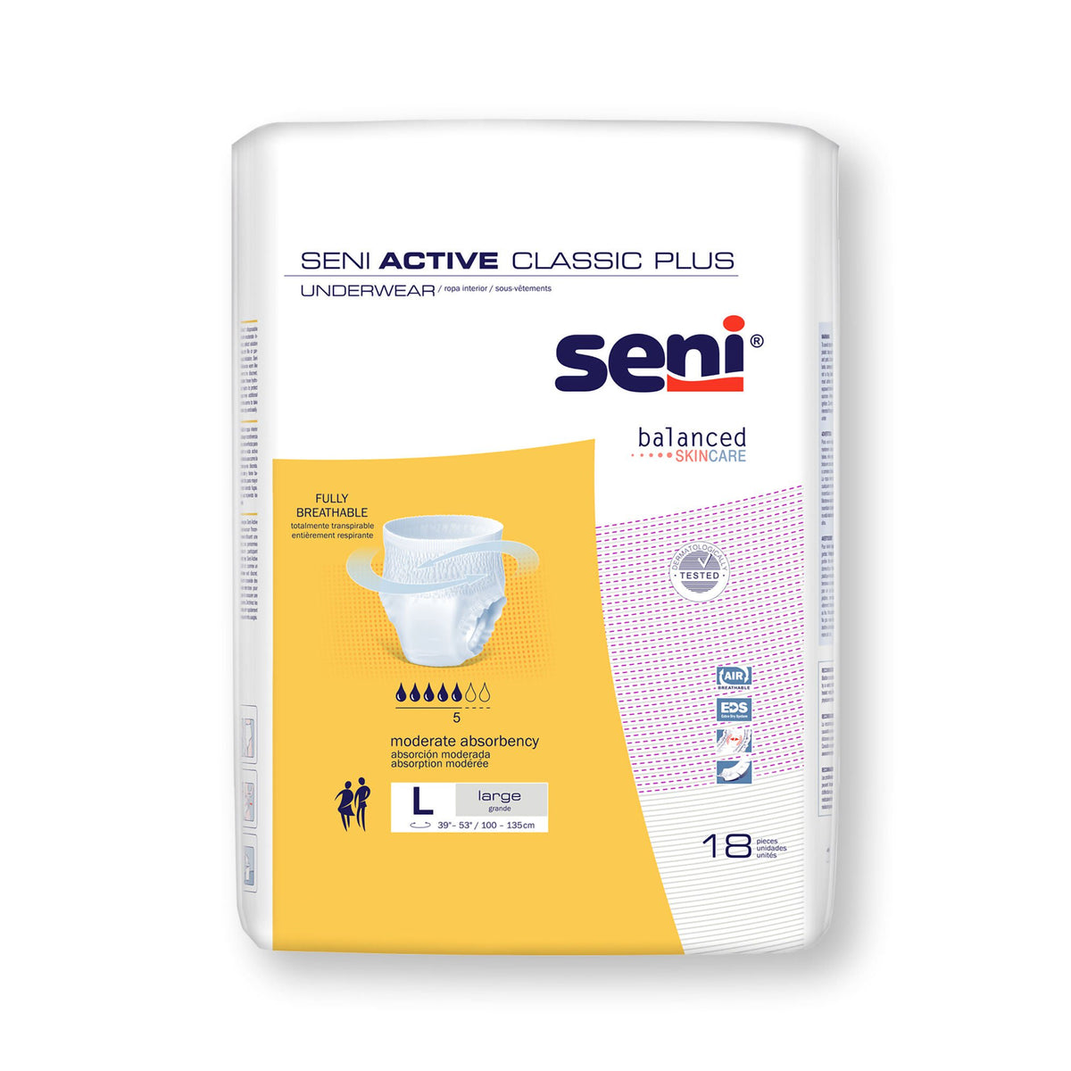 Seni® Active Classic Plus Moderate Absorbent Underwear, Large — Pack of 18