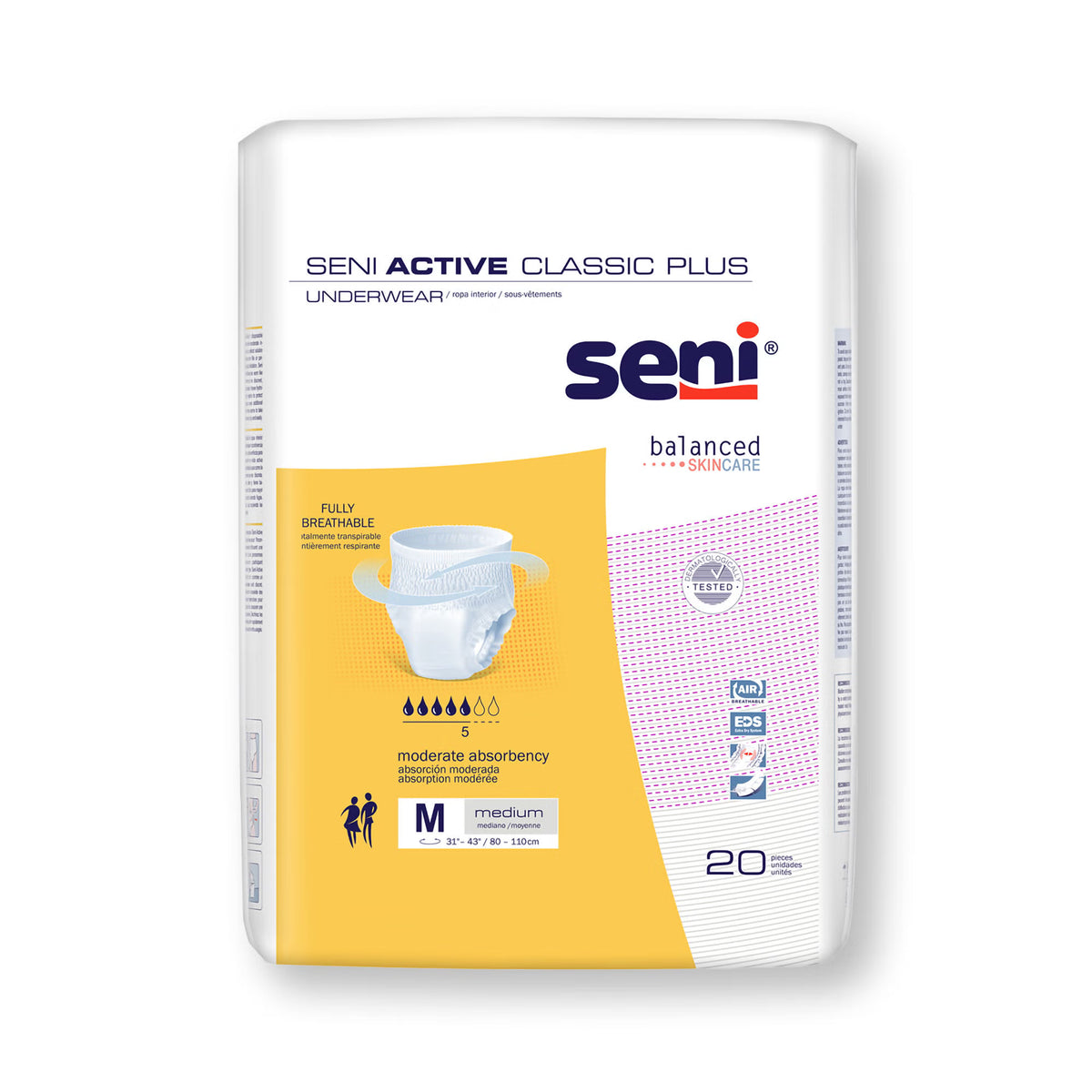 Seni® Active Classic Plus Moderate Absorbent Underwear, Medium — Pack of 20