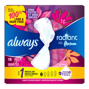 Always® Radiant Regular Pads, Size 1 — Box of 15