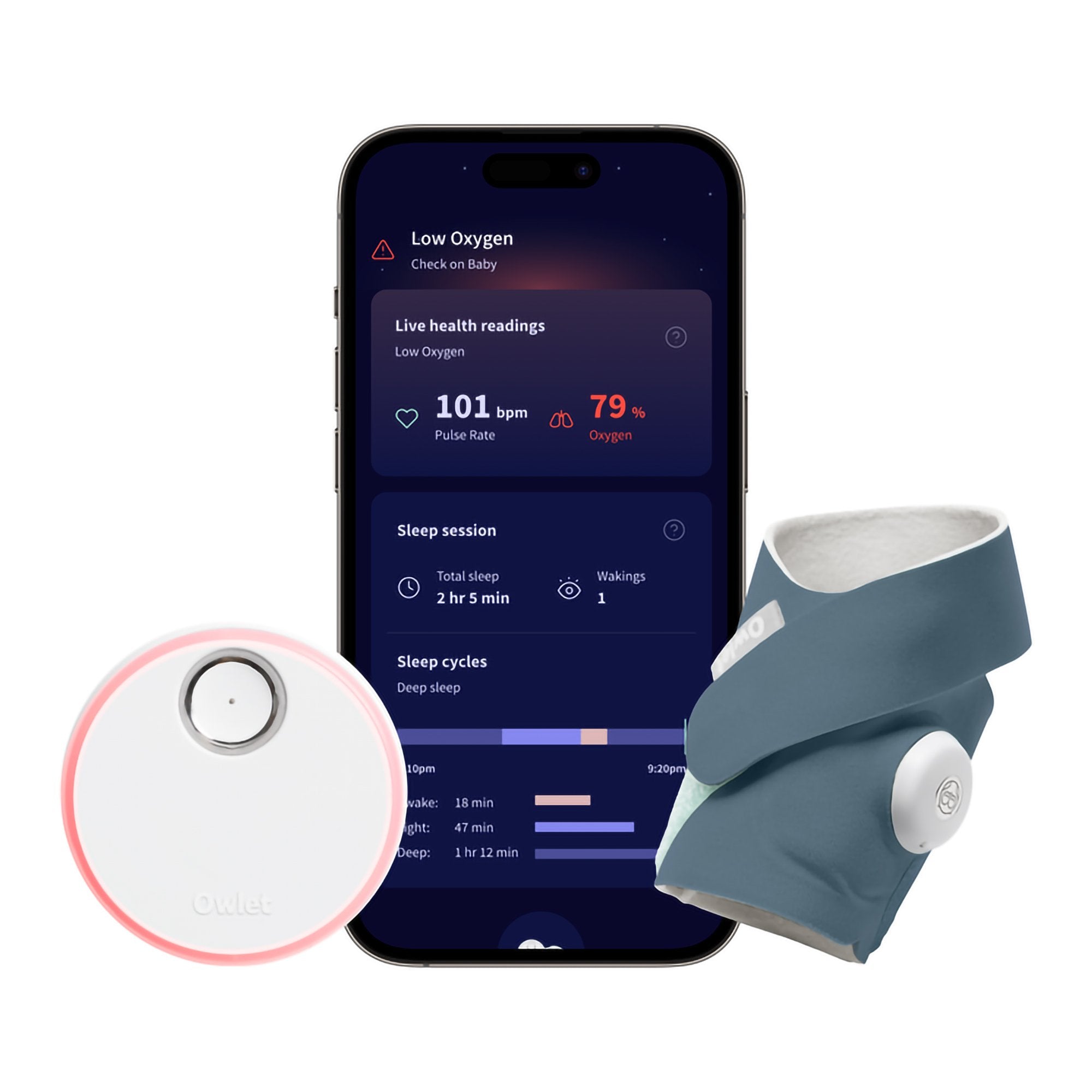 Owlet Dream Sock Smart Baby Monitor, Track Heart Rate and Oxygen, Blue Color