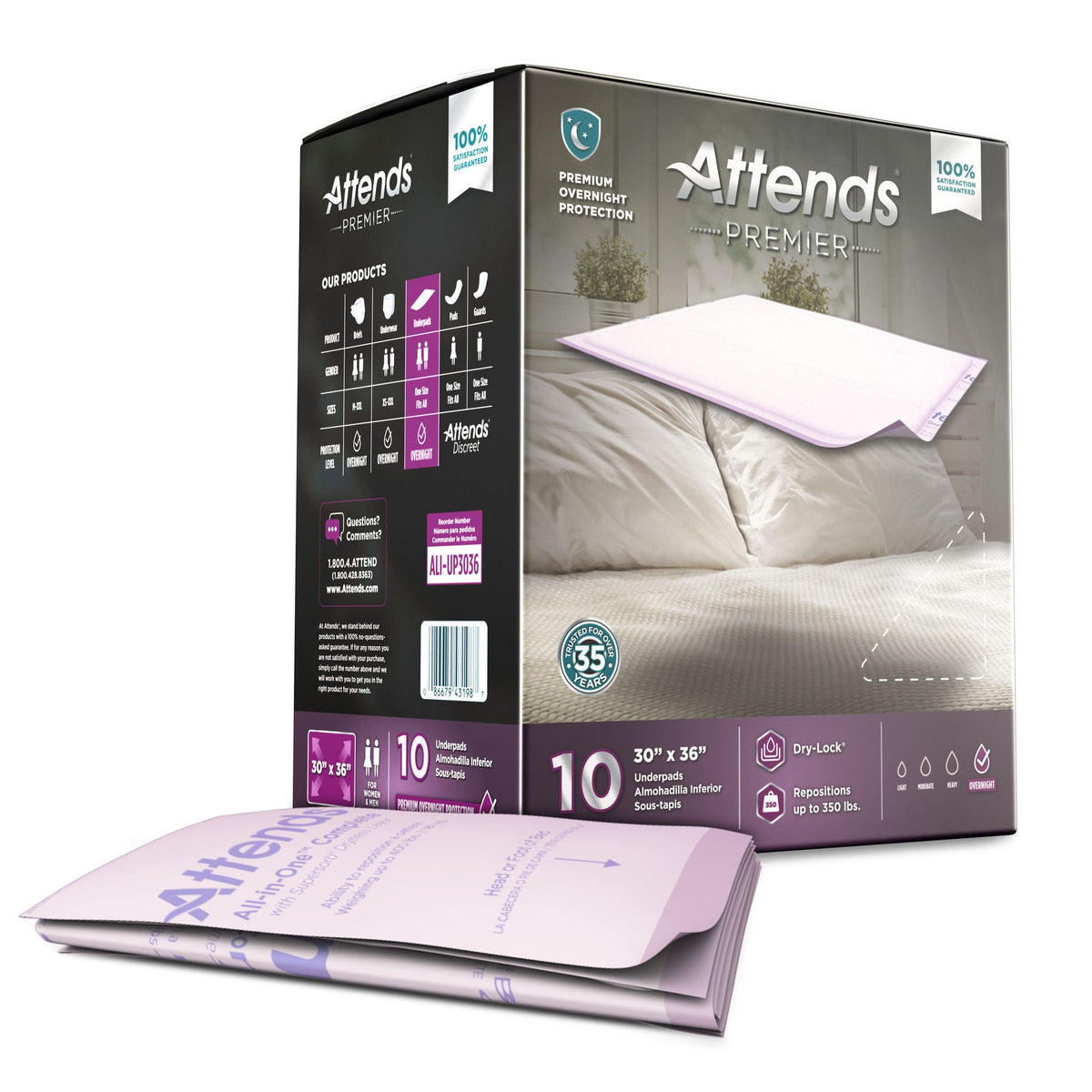 Attends® Premier Underpad, 30 x 36 Inches — Bag of 10