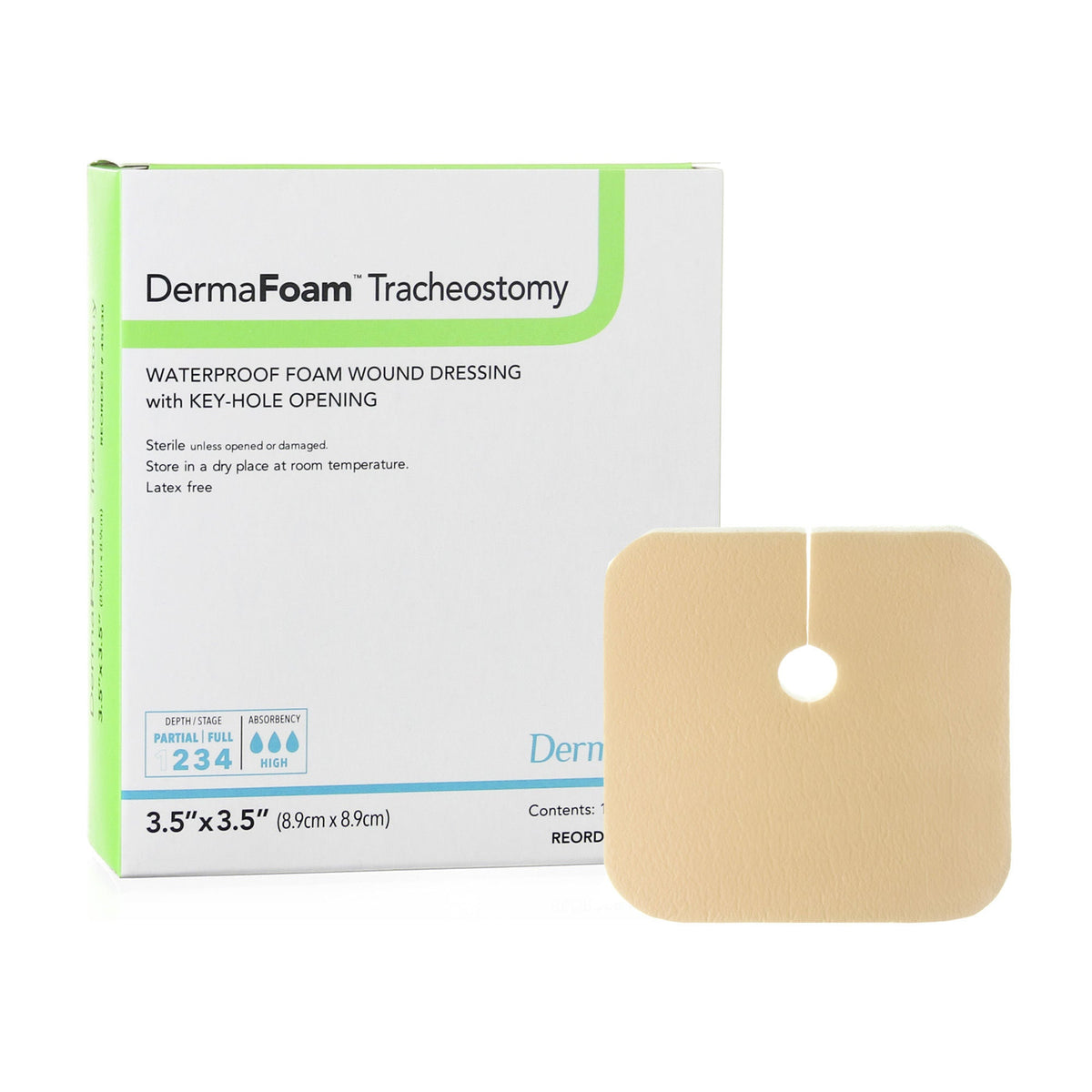 DermaFoam® Tracheostomy Nonadhesive without Border Foam Dressing, 3.5 x 3.5 Inch — Box of 10