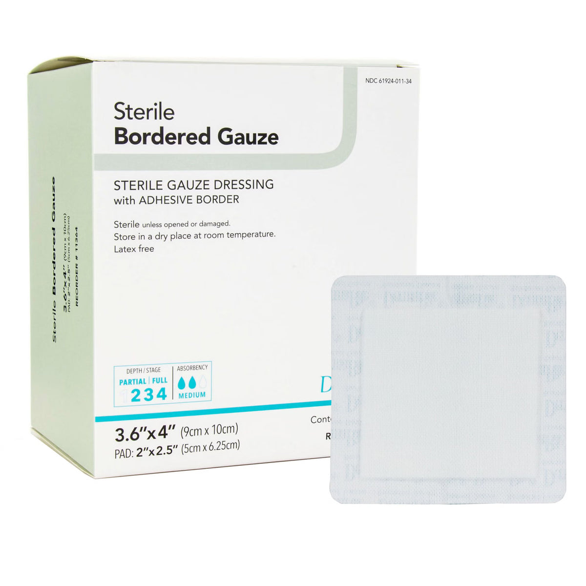 DermaRite® Gauze Adhesive Dressing, White, Sterile, 3-3/5 x 4 inch — Box of 50