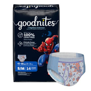 Goodnites® Heavy Absorbency Nighttime Underwear, S/M for Boys 43 – 68 lbs. — Pack of 14