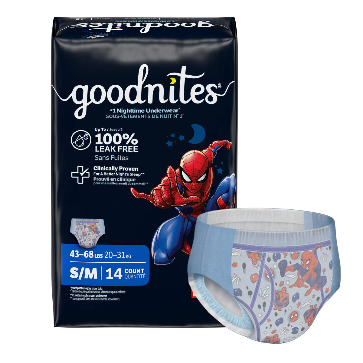 Goodnites® Heavy Absorbency Nighttime Underwear, S/M for Boys 43 – 68 lbs. — Pack of 14
