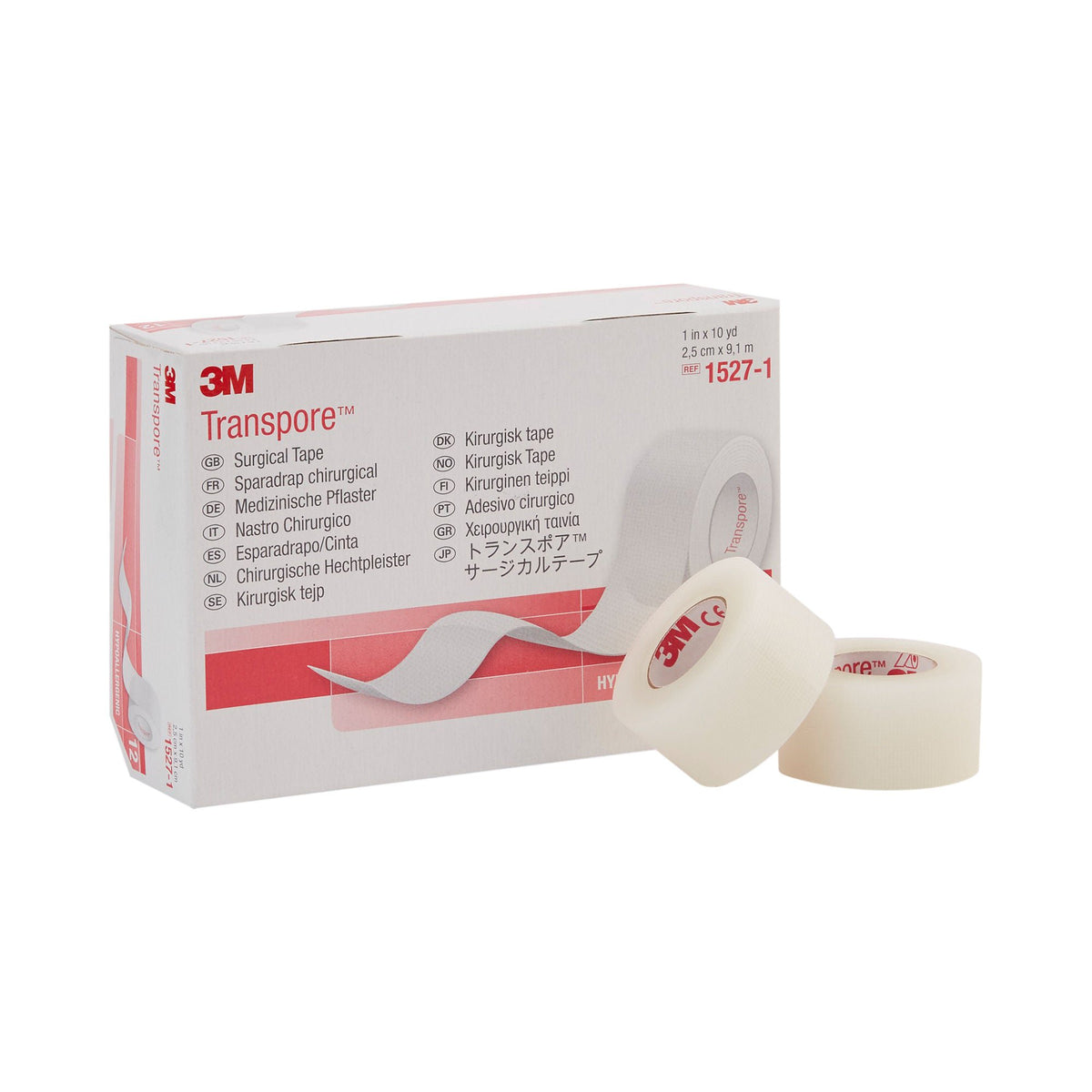 3M™ Transpore™ Plastic Medical Tape, 1 Inch x 10 Yard, Transparent — Box of 12