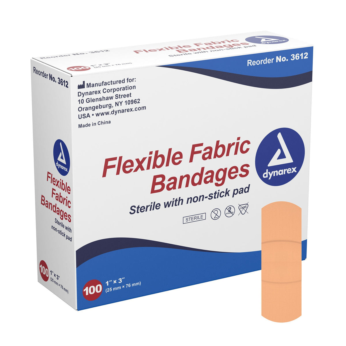 dynarex® Tan Adhesive Fabric Bandage, 1 x 3 Inch — Box of 100