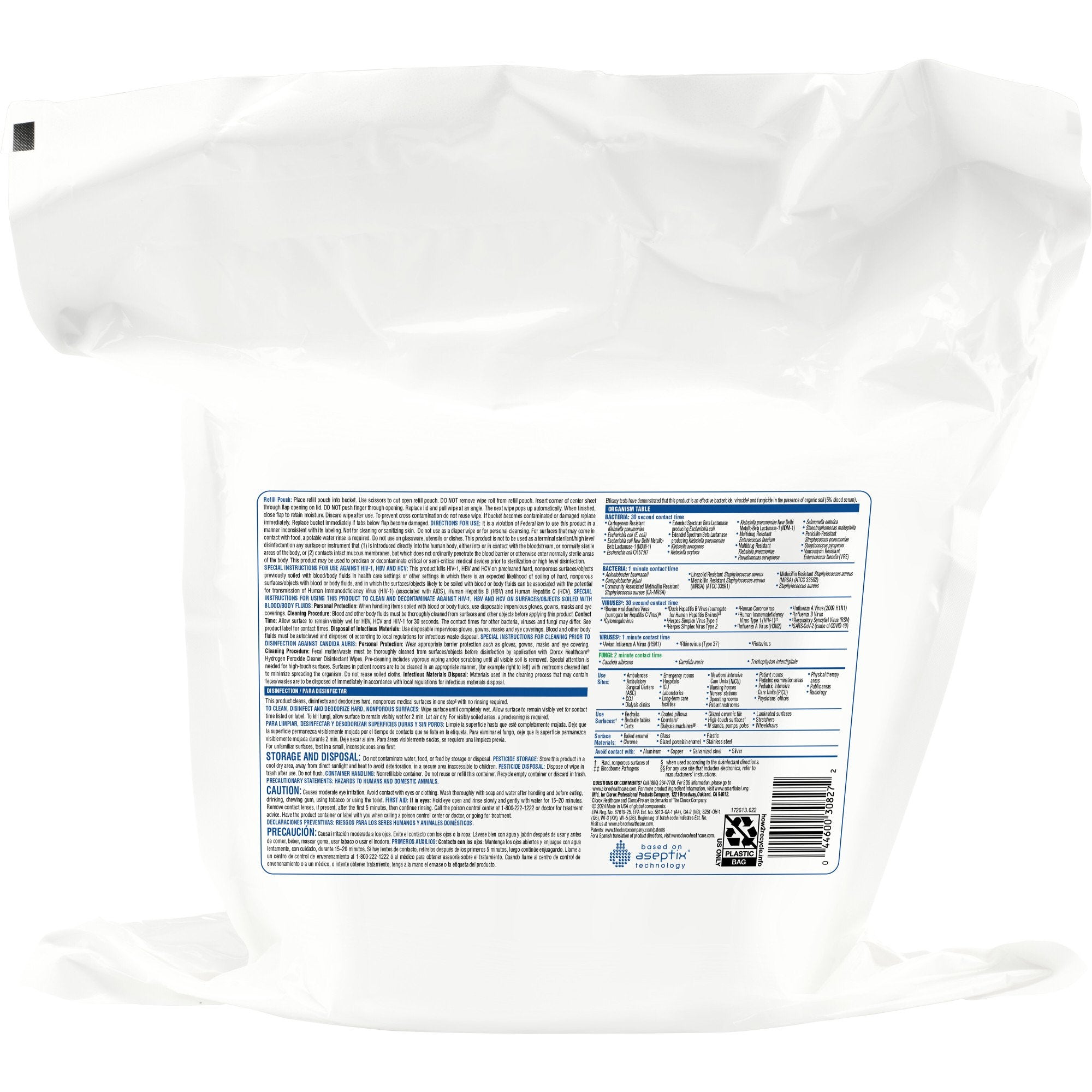 Clorox Hydrogen Peroxide Cleaner Disinfectant Wipes Refill Pouch