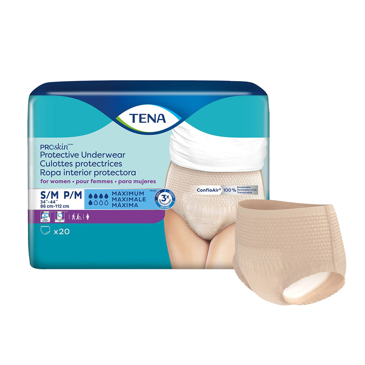 Tena® ProSkin™ Maximum Absorbent Underwear for Women, Small / Medium — Bag of 20