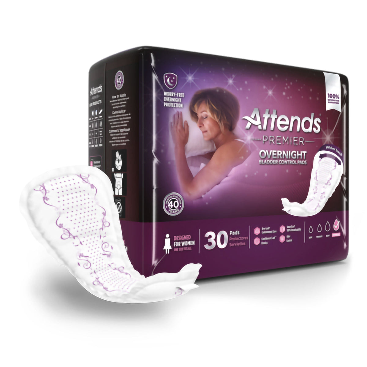 Attends® Premier Overnight Bladder Control Pads — Bag of 30
