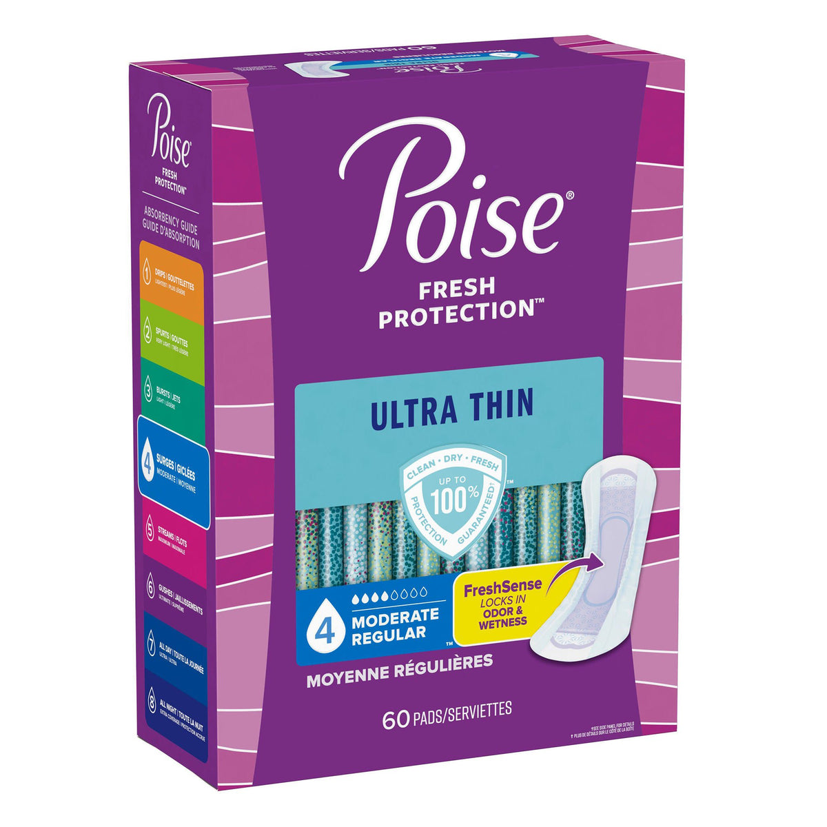 Poise® Ultra Thin Moderate Bladder Control Pad, Regular Length — Pack of 60