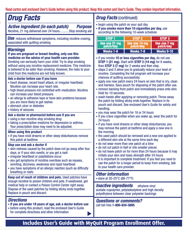 Nicoderm CQ Step 1 21 mg Stop Smoking Aid Clear Patches