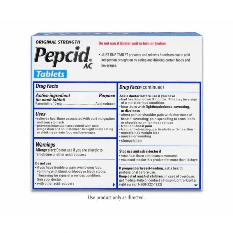Pepcid AC Original Strength 10mg Acid Reducer Tablets